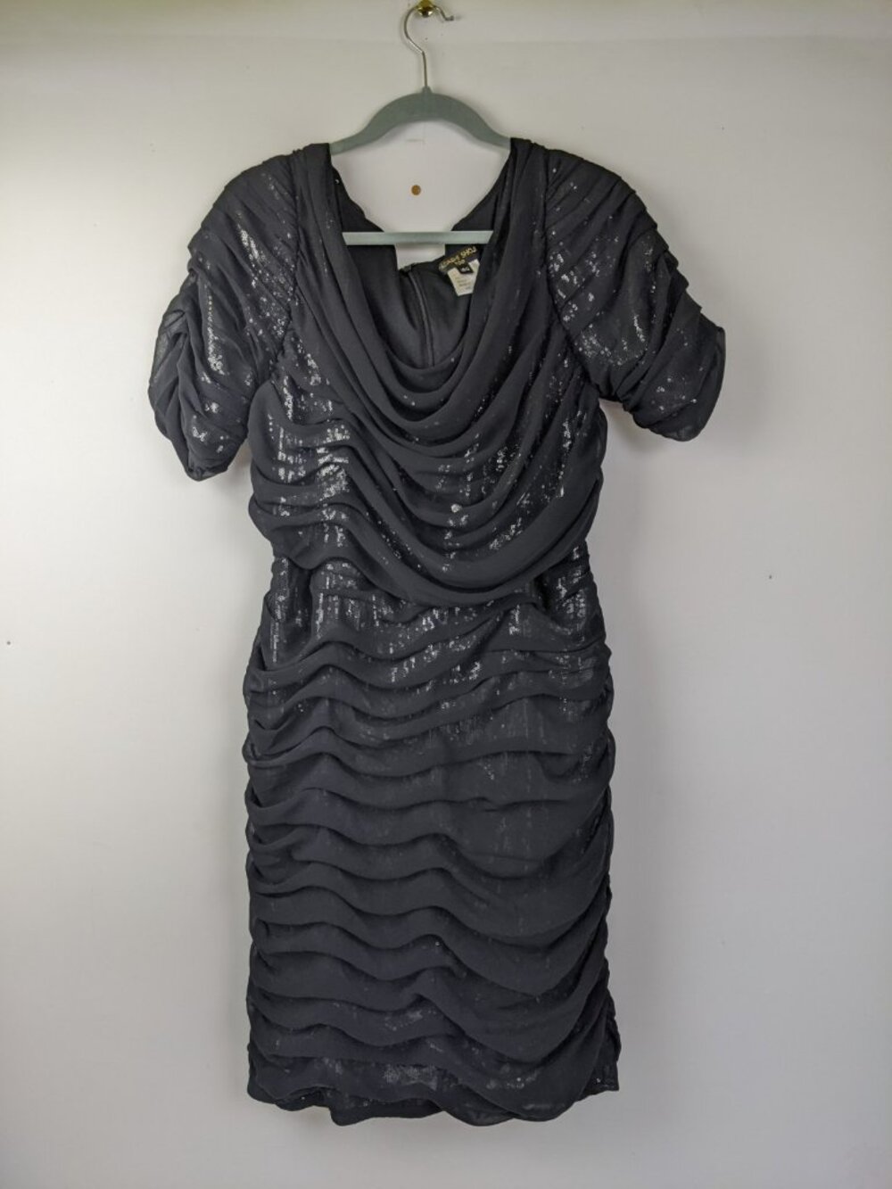 Tadashi Shoji Too Sequined Black Draped Sheath Dress Womens Size 16 Cocktail